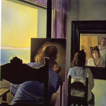 Dali from the Back Painting Gala from the Back Eternalized by Six Virtual Corneas Provisionally Reflected in Six Real Mirrors